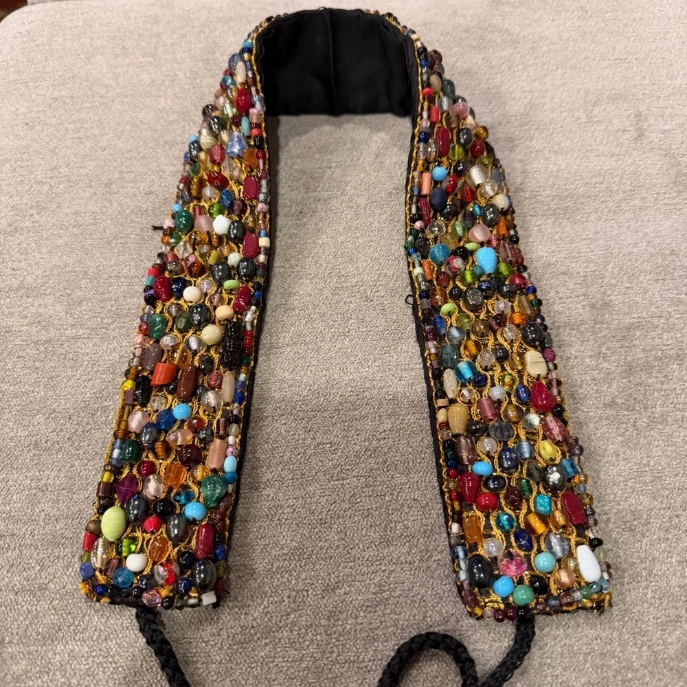 Vintage Beaded Statement Belt – Multicolor Glass Beads – Boho Artisan Style